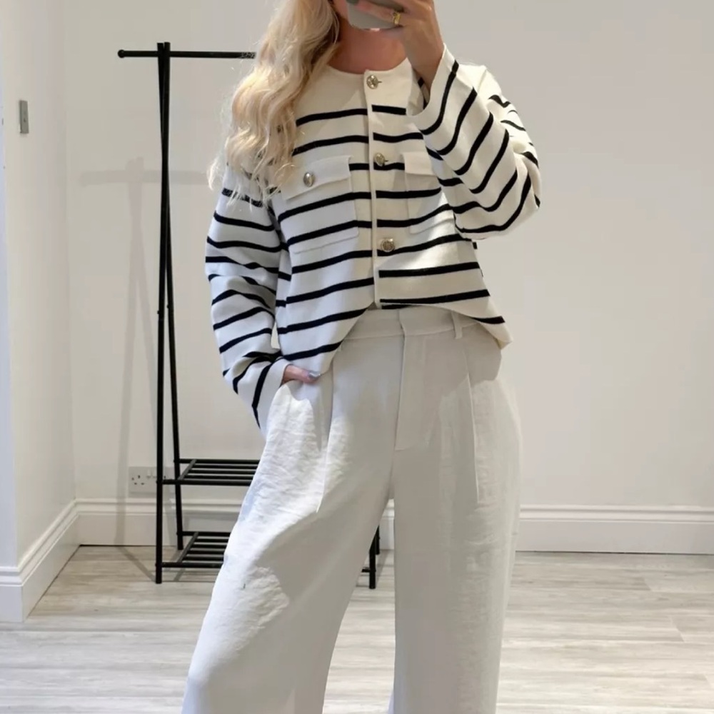 Massimo Dutti White and Black Striped Cardigan
